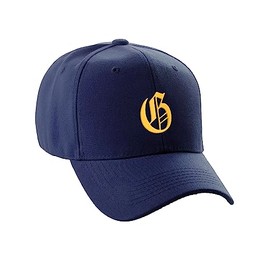 Daxton Structured Baseball Hat Cap Curved Visor Old English Font Alphabet A to Z, Navy Hat Gold G