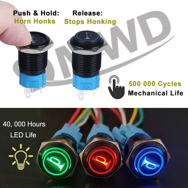 DMWD 16mm Raised Speaker Horn Momentary Push Button Switch 5/8"