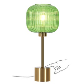 ELEUTERSUN Green Glass Table Lamp with 3 Way Dimmable and Touch Control, Mid Century Modern Vintage Bedside Table Lamp for Bedroom Living Room End Table