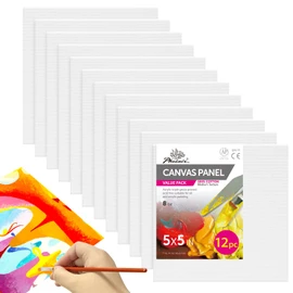 PHOENIX Small Painting Canvas Panels 5x5 Inch, 12 Value Pack - 8 Oz Triple Primed 100% Cotton Acid Free Square Canvas Boards for Painting, White Blank Flat Canvas Boards for Acrylic, Oil Paints