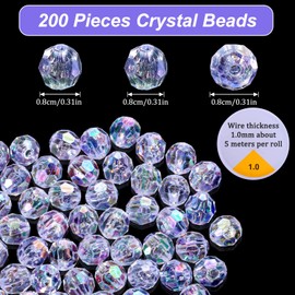 Gjinxi 200 Pcs Crystal Glass Beads for Jewelry Making, 8mm Acrylic Faceted Round Crystal Beads Transparent AB Loose Spacer Craft Beads for Craft Necklace Bracelet Earring Bags Decoration
