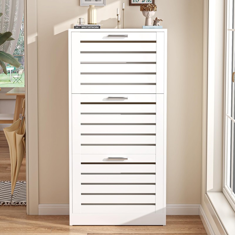 VECELO Shoe Storage Cabinet with 3 Flip Drawers, Slim Hidden