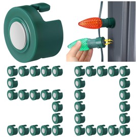 Wonderjune Magnetic Christmas Light Clip, 50 Pcs Christmas Green Light Hooks for C9, C7 Socket, Outdoor Magnetic Holiday Light Clips for Outside Decor Roof Fence Christmas Tree