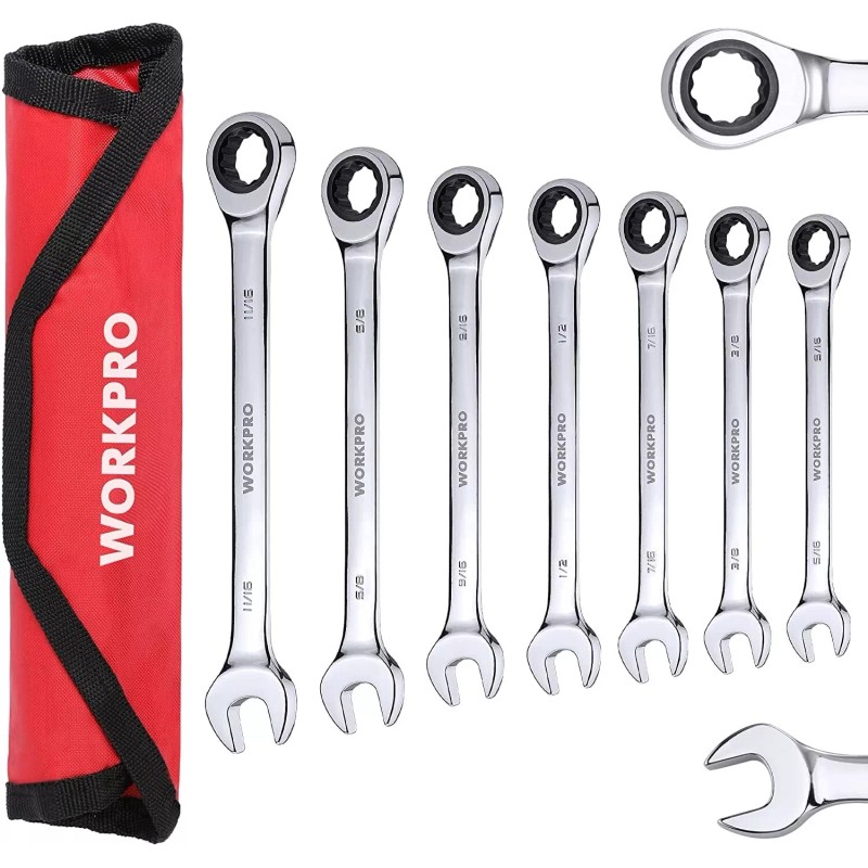 WORKPRO 14 PIECE Ratcheting Combination Wrench Set Metric&SAE with Roll