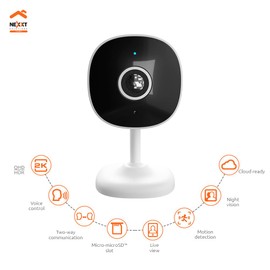 Nexxt 2K Indoor Camera - Smart Wi-Fi Home Security, Wireless Baby Monitor, Dog & Nanny Cam, Easy to Use App, Indoor Room Camera, Human Detection & Night Vision, Camaras De Seguridad para Casa (2PK)