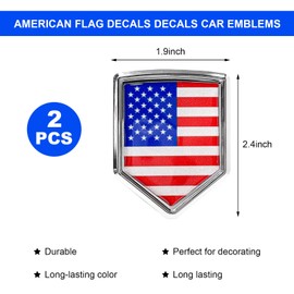 SHMZK 2 PCS US American Flag Decal Sticker Car Emblem, 3D Metal USA Flag Chrome Shield Car Emblem Badge, Embossed Patriotic American Flag Decoration for Car Truck SUV Motorcycle (Red&Blue)