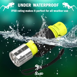 HECLOUD Linterna de buceo con luz de buceo recargable IPX8 impermeable linterna subacuática de buceo LED de alta luminosidad, 3 modos con cargador para deportes submarinos (paquete de 2)
