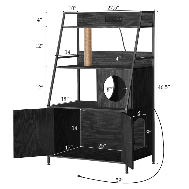Litter Box Enclosure with 2 Storage Shelves, Tall Cat Litter
