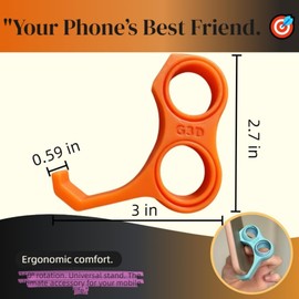 ENOMIN 3D Printed Phone Finger Holder- 360° Rotatable Ring to Prevent Pinky/Ring Finger Strain,Stand for Back of Phone &a Bonus Phone Lanyard,Hand Grip for Mobile Devices. (2, Black&Orange)