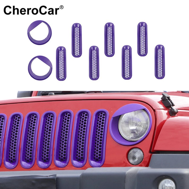 CheroCar 9Pc Purple Car Headlight Grille Insert Bezel Trim Cover