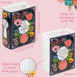 Steel Mill & Co Small Book-Shaped Decorative Vase, Ceramic Vases for Home Decor, Cute Bookshelf Decor, Unique Vase for Book Lovers, Secret Garden