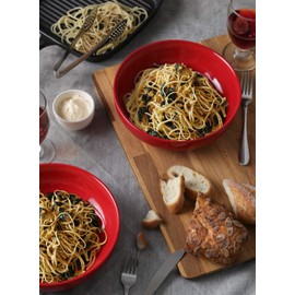 LE TAUCI Pasta Bowls 45 Ounce, Large Salad Bowls and Serving Bowls, Soup Bowl，Ceramic Pasta Plates, Set of 4, Red