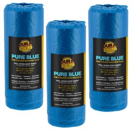Dura-Gold 72" Wide x 59' Long Roll of Pure Blue Pre-Folded Making Film, 3 Pack - Overspray Paintable Plastic Protective Sheeting, Pull Down Drop Sheet, Auto Painting, Cover Cloth Home Walls Furniture