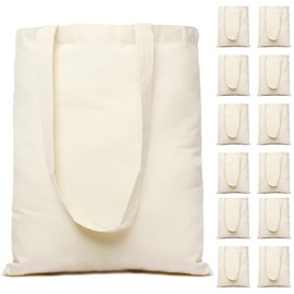Greenmile Canvas Tote Bags 12 Pack Blank Reusable Grocery Bags with Handles (12, Natural)