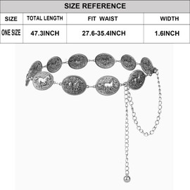 ILuvatar Womens Metal Chain Dress Belt Sweater Belt Decorated Sturdy Western Cowgirl Country Style Waist Belt Silver Punk Style belt Horse Motif Waist Belt