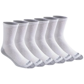 Dickies Men's Dri-tech Moisture Control Comfort Length Mid-Crew Socks, Comfort Length White (6 Pairs), X-Large