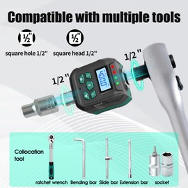 XLIT Digital Torque Adapter, 1/2-Inch Drive, 14.7-295 Ft.lb/20-400 Nm, LCD Display with Buzzer and LED Alerts, 2 Modes, 4 Units