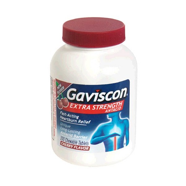Gaviscon Antacid, Extra Strength, Cherry, Chewable Tablets, 100 Count (Pack of 2)