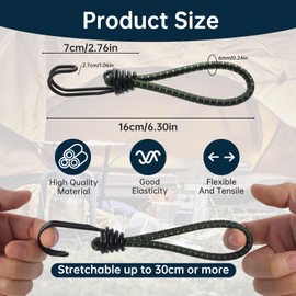TAIHOBO Pack of 8 Green Bungee Cords with Hooks, Expander with Hooks with High Elasticity, 16 cm Tarpaulin Tensioner, Heavy Duty Tie Down Straps Rubber Tensioner with Hooks for Dome Tents Camping Tent