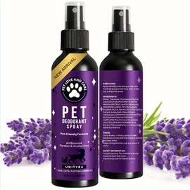 UNITYRA Pet Odor Eliminator Spray – Lavender Scent Deodorizer for Dogs & Cats – Helps Reduce Pet Odors Removes Urine & Litter Box Smells from Home, Carpet, Bedding & Furniture – 250ml
