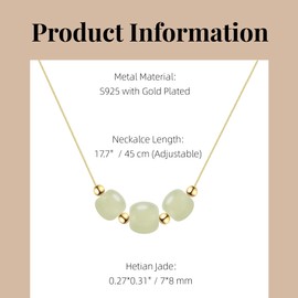 LOOYUUPEE Natural Jade Pendant Dainty Gold Plated Necklace Green Hetian Jade Bead Chain Choker for Women Elegant Jewelry Gift for Mom Lover Her (925 Sterling Silver with Gold Plated)
