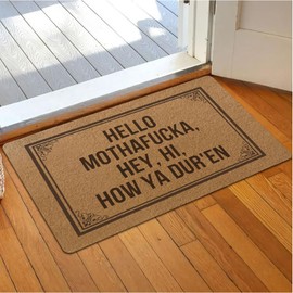 Assaoy Hello MOTHAFUCKA Hey,HI.How YA DUR'EN Funny Door Mats Outside Coir Doormat for Home Entrance,Front Door mat,Indoor Entrance Embroidered Welcome Rubber Rugs Home Back to School Decor 30”x 18”