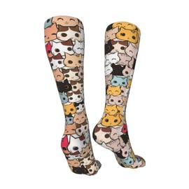 ZCERA Kids Cozy Knee High Tube Compression Socks Cute Cat Kitten Cartoon Novelty Athletic Long Crew Socks for Child Girls Boys 19.8in