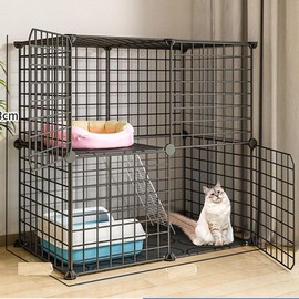 2 Tier(Black) Cat Cage Indoor Cat Enclosures DIY Cat Playpen Metal Kennel for Small and Medium Cats Kittens Kitty
