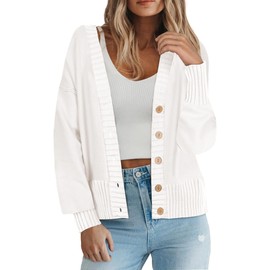 Zeagoo Women's Cardigan 2024 Fall Winter Open Front Oversized Button V Neck Loose Soft Knit Sweater White