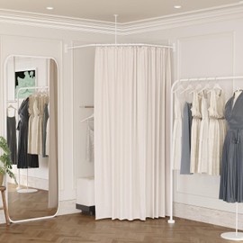 Naiture Fitting Room for Clothing Store, Changing Room Curtain Rod Used in Mall, Boutique, Corner Neo-Angle Aluminum with Ceiling Support, 36" X 26" X 36", Matte White Finish
