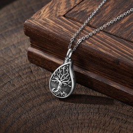 VERECICLY Tree of Life Cremation for Ashes Teardrop Sterling Silver Urn Necklace Pendant Keepsake Urn Locket Jewelry Gift for Women