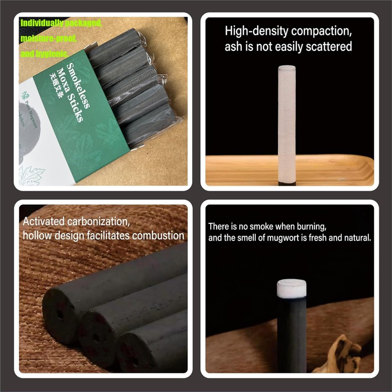 Natural Moxa Sticks for Moxibustion - Smokeless Herbal Therapy, Pure