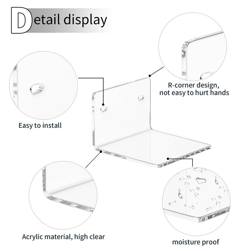 Sezanrpt 4 Inches Clear Small Wall Shelves, 4mm Thickness Acrylic