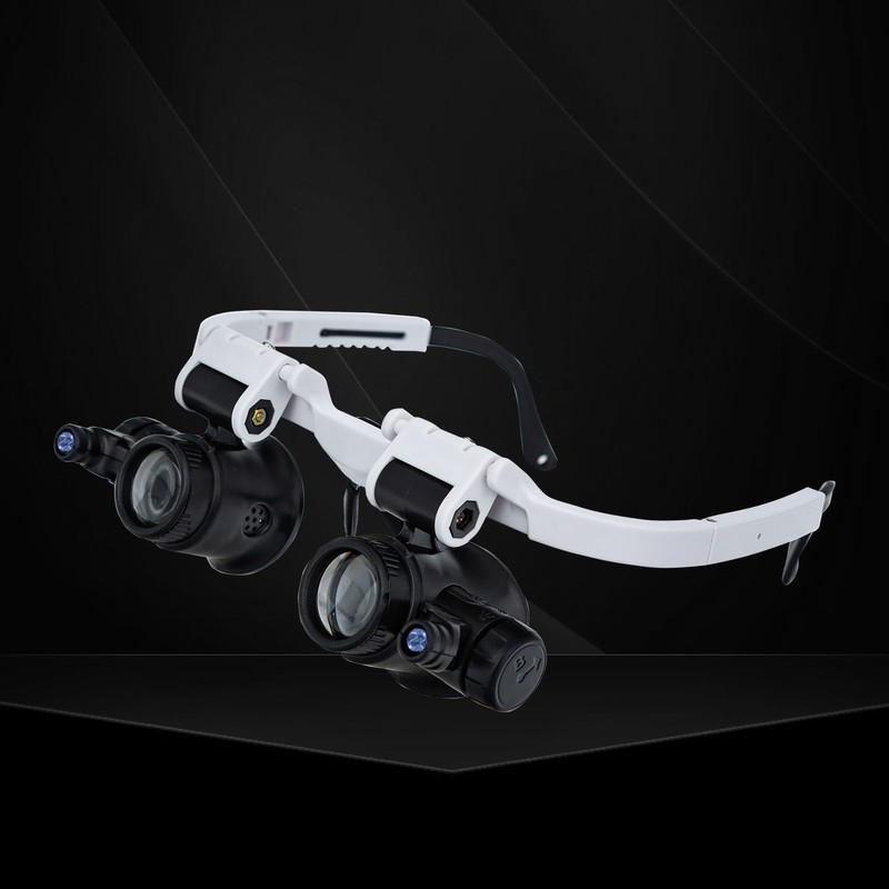 Loupe Magnifier Glasses Head Mount with LED Light Adjustable Glasses