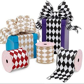Extra Wide Harlequin Wired Ribbon - 4" X 10 Yards Red/White