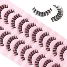 False Eyelashes, Cat Eye, Russian Strip Lashes, Natural Look, Fake Lashes, Artificial D Curl, Natural Cateye False Eyelashes, 3D, 10 Pairs, Curly, Fluffy, Wispy, Faux Mink Lashes