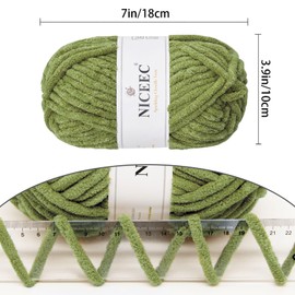 NICEEC 3 Skeins Sparkling Chenille Yarn Soft Yarn for Crochet Knitting Blanket Yarn DIY Craft Yarn for Blanket-Total Length 3×50m(3×55yds/3.53oz×3)- Warm Green