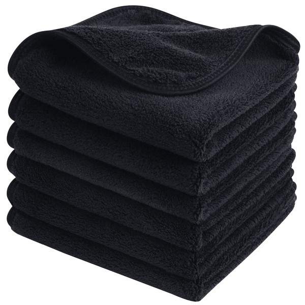 Sinland Microfiber Face Cloths Reusable Makeup Remover Cloth Ultra Soft Washcloths for Women and Baby 12Inch x 12Inch Black 6 Pack