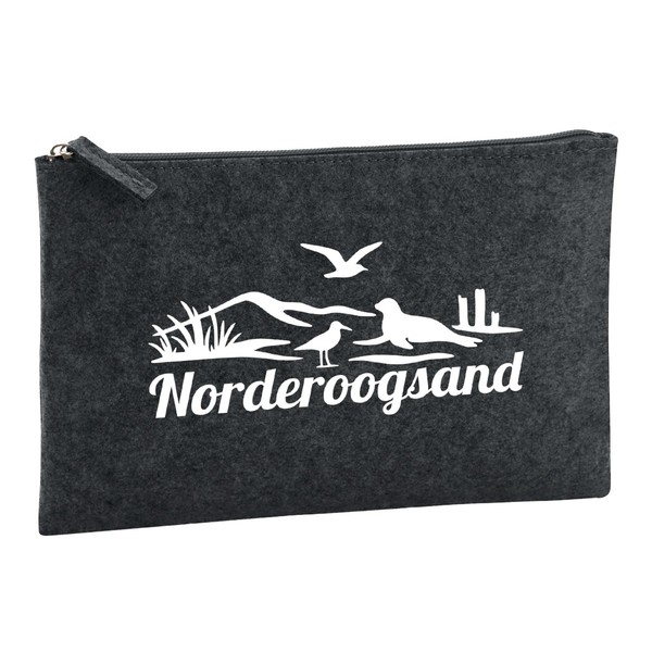 Huuraa Kulturbeutel Norderoogsand Strandmotiv Geschenk 1 Liter Charcoal Filz Norderoogsand