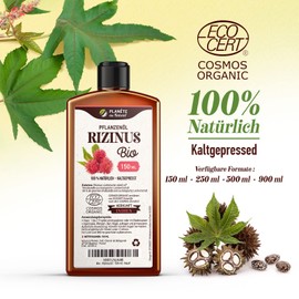 Organic Castor Oil 500 ml - 100% Pure, Natural and Cold Pressed - Eyelashes, Eyebrows, Hair, Beard, Nails