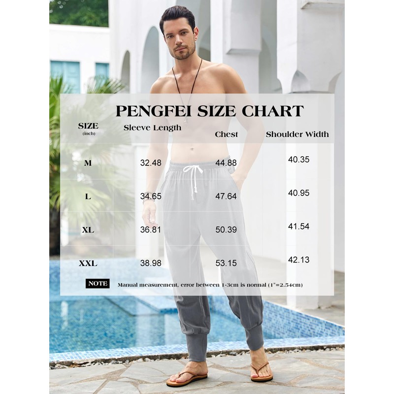 Pengfei Men's Joggers Pants Drawstring Elastic Pockets, Black, Large
