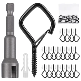 RELBRO Q Hanger Hooks, 2.2 Inch Metal Screw Hooks with Safety Buckle, Heavy Duty, Weatherproof, Black, 20 Pcs