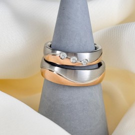 DOOSTI Partnerring/Trauring HIGHLIGHT – BICOLOR Chirurgischer Edelstahl 316L Rose vergoldet - Damen und Herren Variante (Ring ohne Stein, 58)