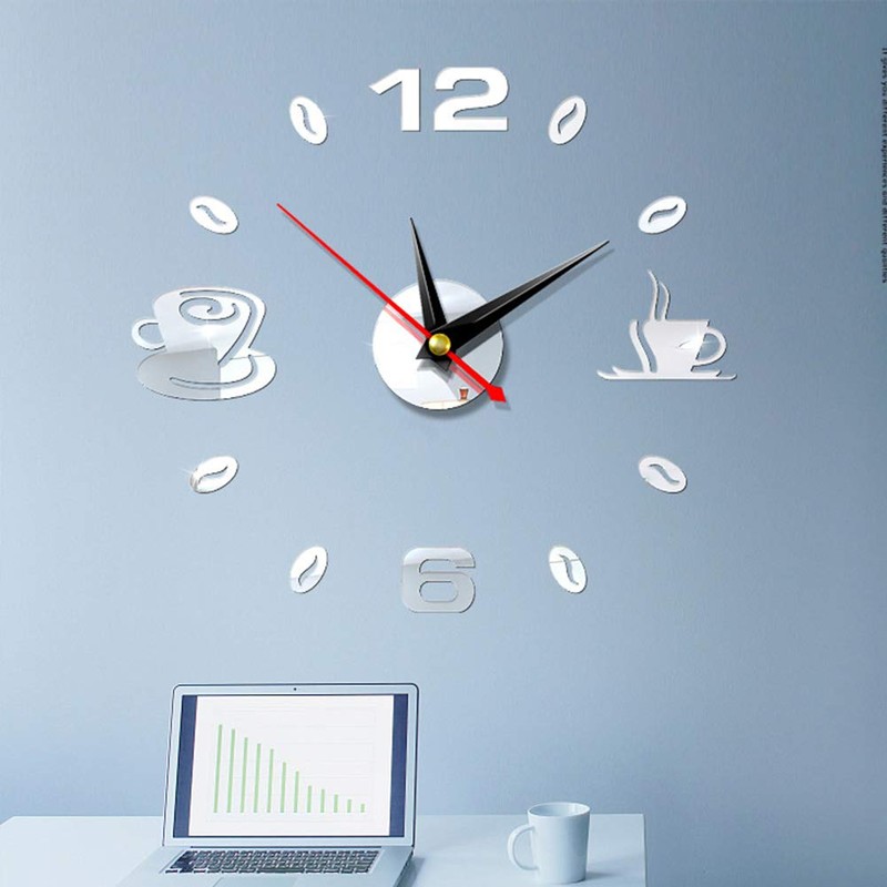 ZSooner Acrylic 3D Wall Clock, Coffee Cup Pattern DIY 3D