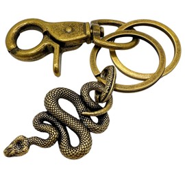 AhhYouMe Snake Real Key Chain Ring Hook Car Motorcycle Accessories Charm Belt Loop Gold Hardware Brass with Nascan