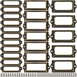 60 Pcs Office Library File Drawer Cabinet Card Tag Label Holder Metal Frame, Antique Bronze Metal Label Holders Name Card Frame for Wood Drawers Shelves Fabric Bins, 3 Sizes