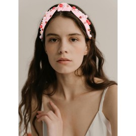 Valentines Day Headband Pink Pearl Knotted Headband Sparkly Rhinestone Pearls Top Knotted Headband Fashion Accessories Cute Hair Bands