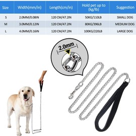 HAPPY HACHI Chain Dog Lead 4ft/1.2m, Heavy Duty Chew Proof Metal Dog Lead with Nylon Soft Padded Handle for Small Medium Large Dogs, Black-Width 0.4 cm