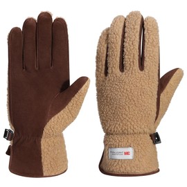 Harssidanzar Winter Genuine Suede Gloves Women's Warm Fleece Thinsulate Lined Outdoor SL021EU, Camel/Dark Brown, Size XS, Camel/Dark Brown