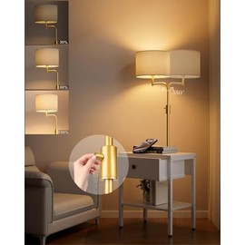 Lightdot 54IN Floor Lamps with End Table Attached, Dimmable (Brightness Adjustable) Floor Lamp with Fabric Lampshade, 3000K E26Bulb Included, 350° Rotatable Modern Standing Lamps for Bedroom-White